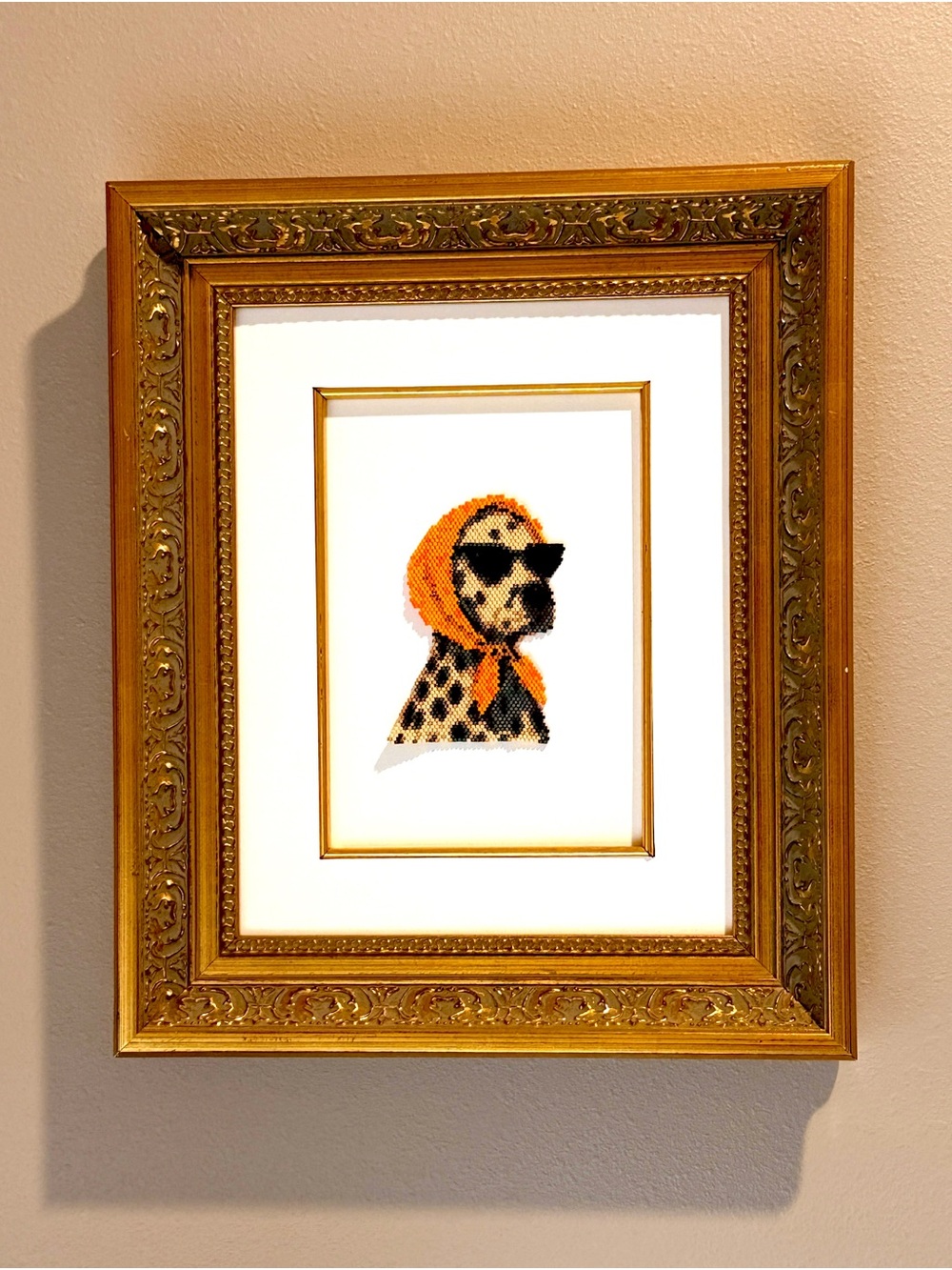 Vintage Framed Dalmatian Bead Art | Handmade Wall Decor - Picture 6 of 7